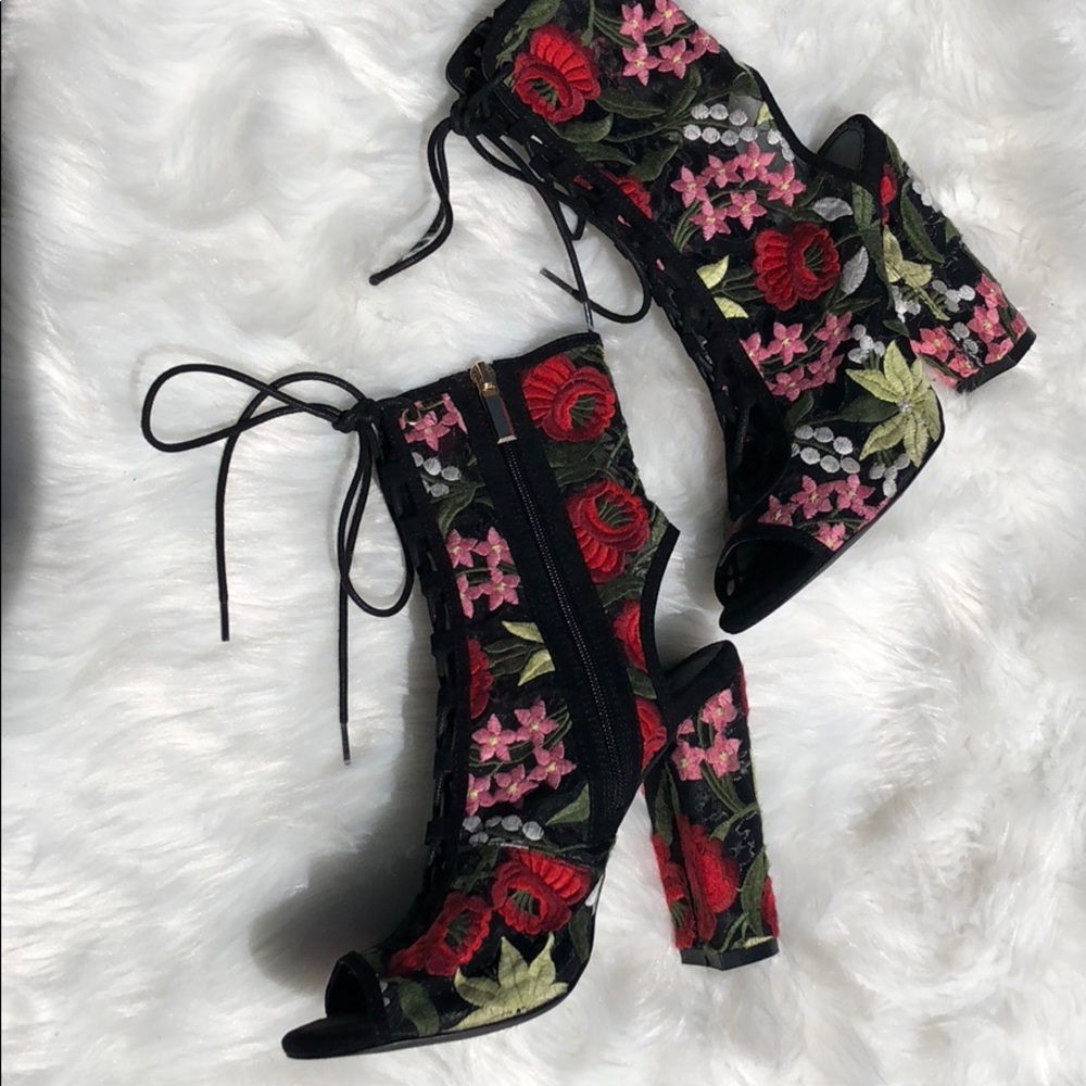 Floral Open-toe Booties